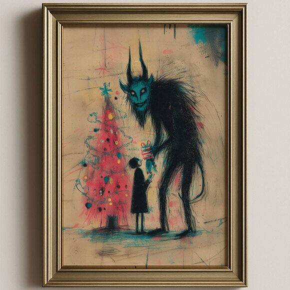 Original Crayon-Style Krampus Christmas Artwork | Creepy Cute Art Print 8.5x11 - Picture 3 of 3